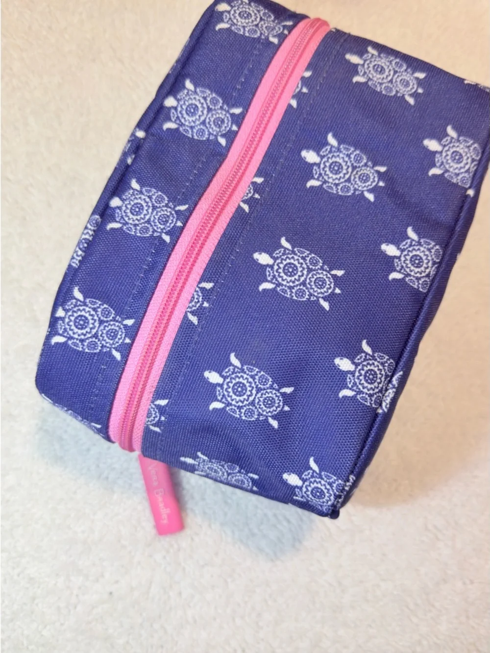 Vera Bradley Turtle Dream Large Cosmetic Bag Blue White Sea Turtles Pink Zipper - Picture 7 of 7